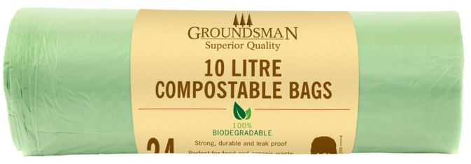24x Groundsman Compostable Caddy Bin Liners Waste Bags Biodegradable Kitchen 10L