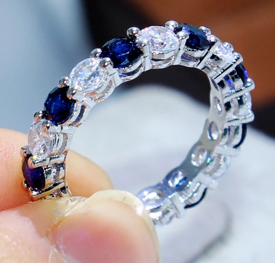 2.50 Ct Natural Sapphire Diamond Engagement Ring 14K Solid White Gold Size 6.5 - Image 4 of 4