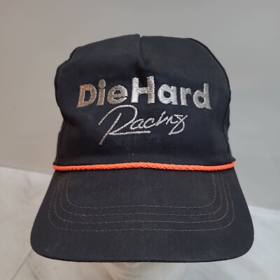 Vintage DIE HARD RACING Black Snapback Hat w/ Orange Rope & Silver Glitter Text
