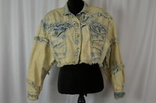 Jou Jou Women's Cropped Denim Jacket Size Large Stone Washed Retro Cotton Boho