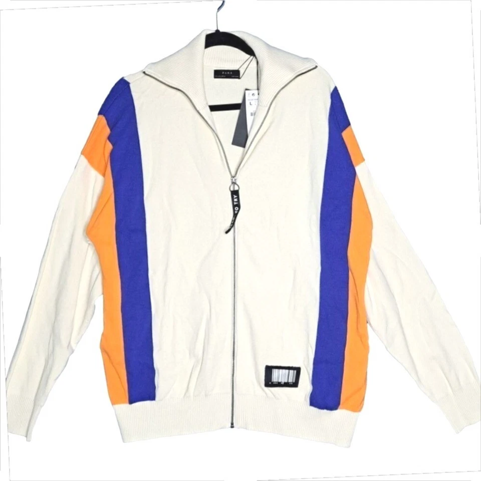 Cárdigan Zara Para Hombres L Algodón Gran Tamaño Cremallera Completa Chal Cuello Suéter Chaqueta Crema Foto 3 de 4