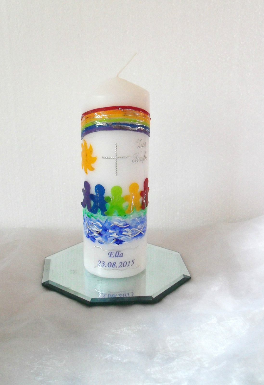 Taufkerze/Kommunionkerze Konfirmation-Fröhliche Kinder-Regenbogen