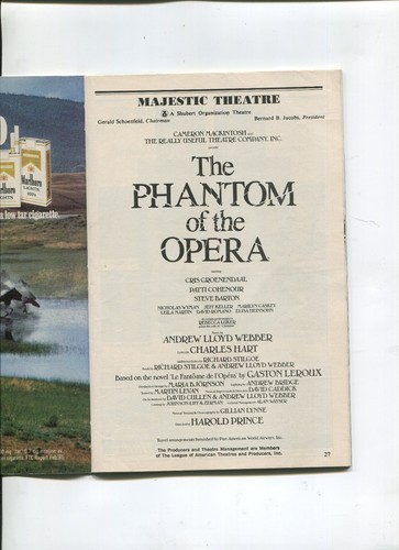Vintage Broadway PLAYBILL 1989 PHANTOM OF THE OPERA Cris Groenendaal - 第 2/2 張圖片