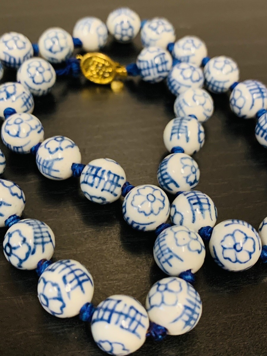 Vintage Chinese Blue And White Porcelain Necklace 20” L | eBay