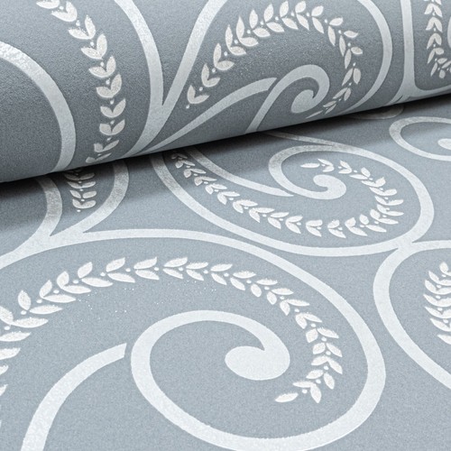 4 Rolls Grey Silver Floral Wallpaper Glitter Metallic Shimmer Textured Feature - Picture 6 of 8
