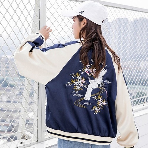Crane Floral Embroidered Baseball 