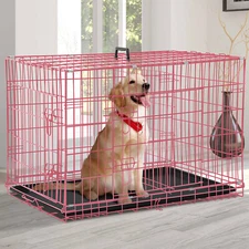 48" Large Metal Dog Crate Kennel Folding Pet Cage with Tray For XL XXL Pink