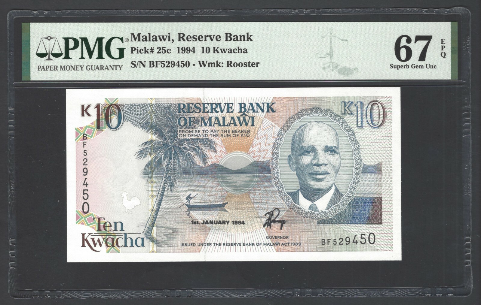 Malawi 10 Kwacha 1-1-1994 P25c Uncirculated Graded 67