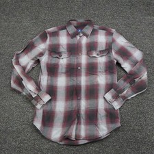 George Shirt Adult Small Red  Gray Plaid Button Up Long Sleeve Casual Mens