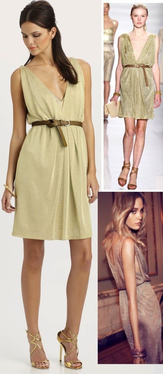 Elie Tahari Tamara Gold Metallic Knit Jersey Sleeveless Cocktail Dress 8 10  $498 | eBay