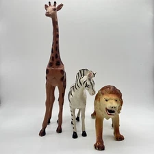 Imperial Brand Giraffe Zebra Lion Lot Vintage Plastic Figure Toy Educational Zoo