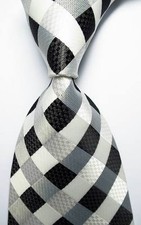 New Classic Checks White Black JACQUARD WOVEN 100 Silk Men's Tie Necktie