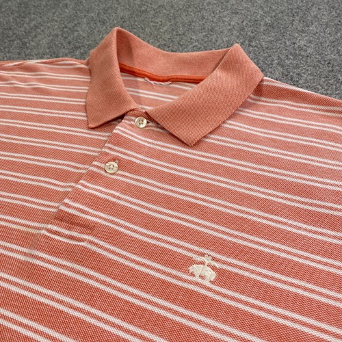 Brooks Brothers Striped Polo Shirt Adult X-Large Coral Orange White Casual Mens - 第 5/17 張圖片