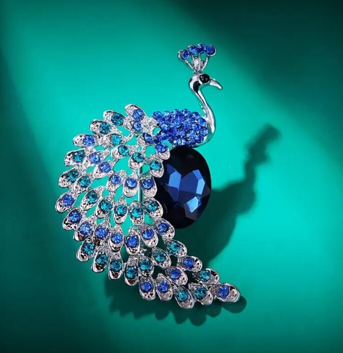 Blue Peacock Crystal Brooch Badge Pin Lapel Elegant Gift For Coat Accessories