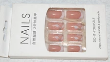 Pink & White with Design Medium Length Press On Nails New In Box
