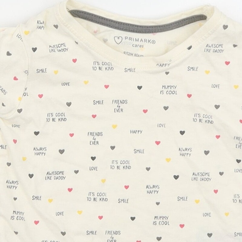Primark Girls Ivory Polka Dot Cotton Blend T-Shirt Size 9-12 Months image 8