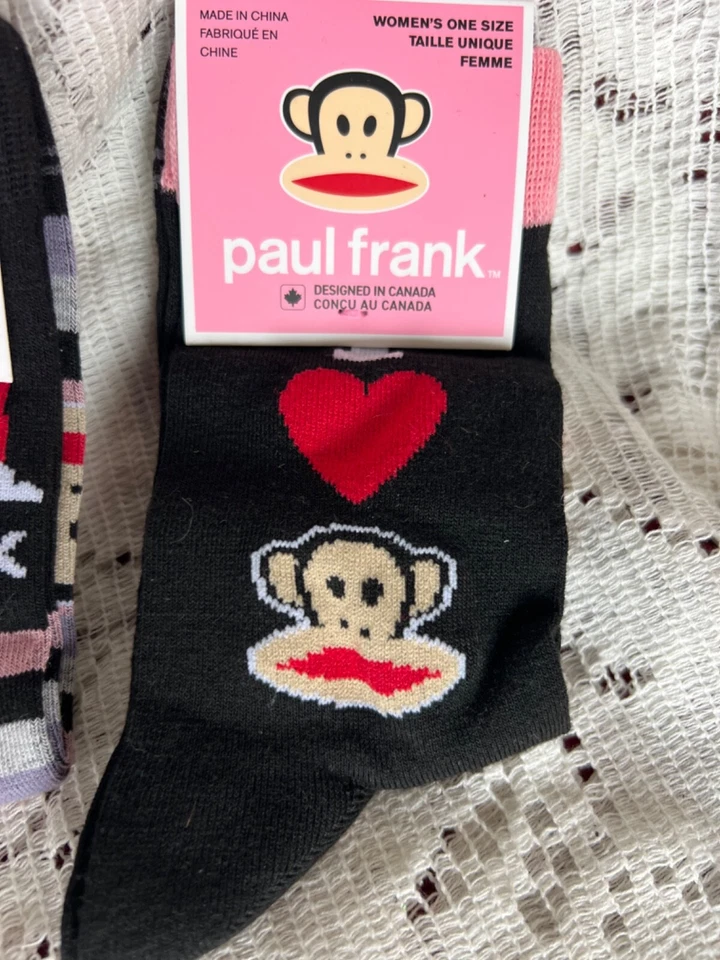 Nuevos calcetines Paul Frank 3 pares para mujer EE. UU. 6-9,5 negros con arco iris, lunares, corazón Foto 4 de 4