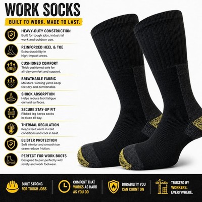 Ultimative Arbeitsstiefelsocken für Herren UK-Größe 4 11 gepolsterte Sohle mit verstärkter Spitze