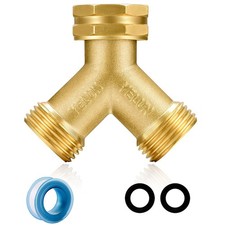 2Way Garden Hose Splitter, Heavy Duty Brass Connector for Outdoor Faucet