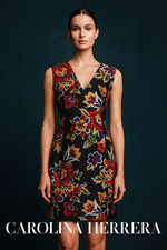 $1,390 Carolina Herrera Floral Jacquard V-Neck Shift Dress L