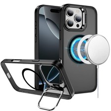 For iPhone 16 PRO MAX Case Magnetic Circle w/ Camera Lens Stand Tempered Glass