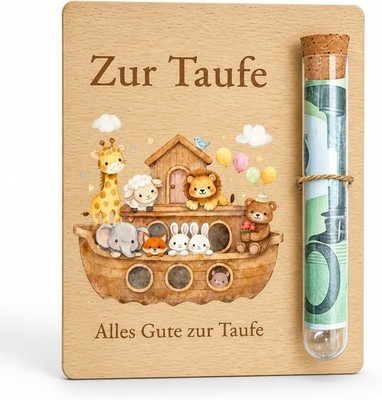 Taufe Geschenk Arche Noah Holzkarte Zur Geldübergabe Mit Transparentem Röhrchen