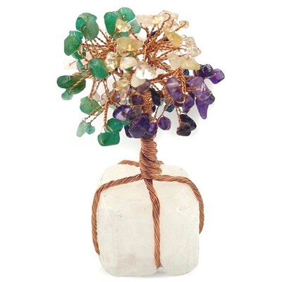 Mini Copper Wire Crystal Tree Bonsai Multistone Gemstones Feng Shui Lucky Tree