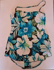 Jantzen Floral One Piece Swimsuit Front Skirt Single Strap Built-in Bra Blue Wht