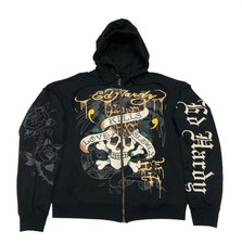 Ed Hardy LKS SKULL BOXY ZIP HOODIE Color: Black Style EHM1303-12