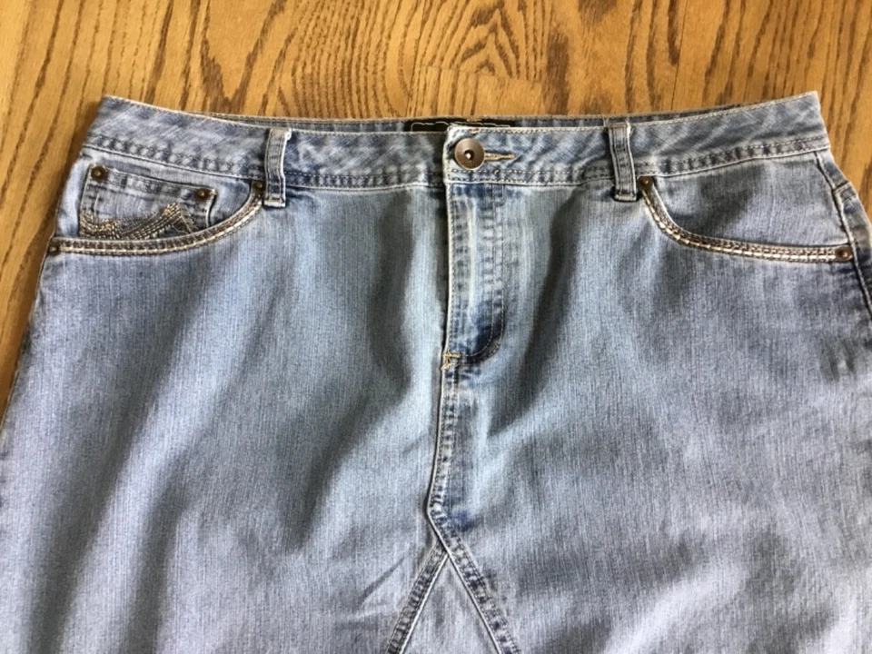 Cato Mujer 16W Jean Denim En/Por debajo de la Rodilla Falda Bolsillo Bordado Vaquera Occidental Foto 2 de 4