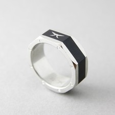 Herren Statement Ring Silberfarben mit schwar...