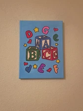 Abc Blocks Art On Stretched Canvas Acrylic Painting Nursery Wall Decor 9x12"