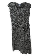 Chaps Women’s M Black/White Polka Dot V-Neck Knit A-Line Midi Dress Sleeveless