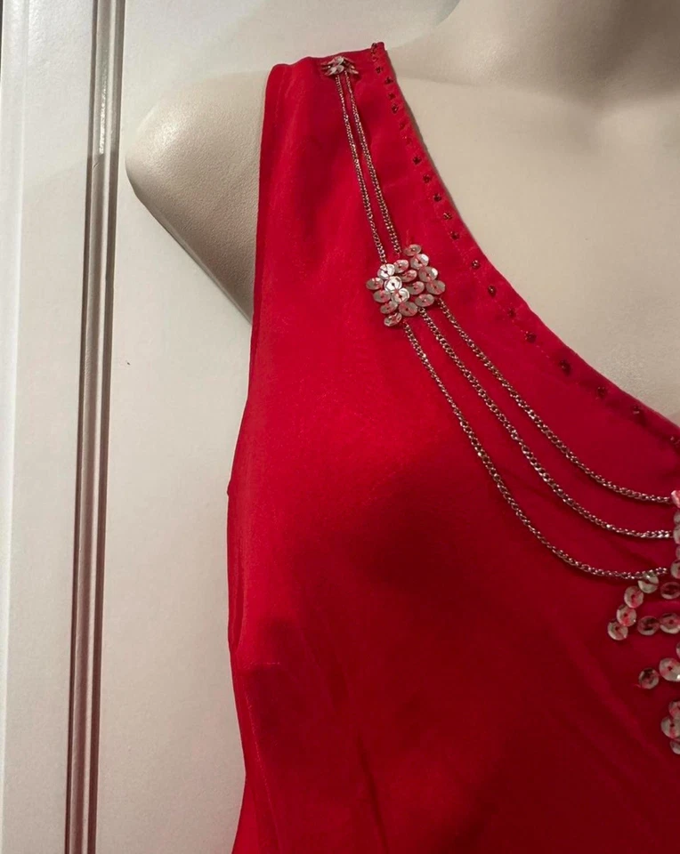 Vestido Robbie Bee Rojo Cuentas Gasa Talla 10 Vintage Formal Vestido Cóctel Noche Foto 3 de 4