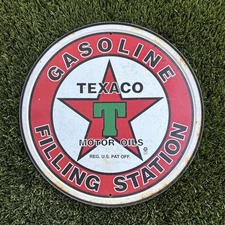 Texaco Gasoline Filling Station Metal Sign 11.75” Round