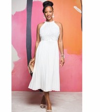 Sz 16W PLUS Ashro White Formal Wedding Church Shavonne Pleated Fit-&-Flare Dress