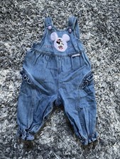 VTG Disney Baby Mickey Co Baby Minnie Mouse Denim Overalls Ruffles Sz 6/9 mo