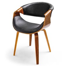 Moderner Loungesessel Yorkshire | Schwarzes Kunstleder & Echtholz-Gestell