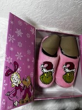 NEW Grinch Pink Christmas Slippers Gift box Womens SIZE S/M