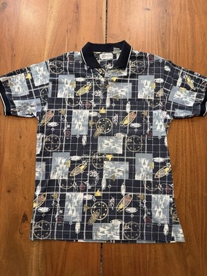 Michael Austin Nautical Maps All Over Print Boat Vintage Polo Mens Medium