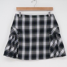 Lands End Womens Plaid Pleated Skort Navy Blue White Tartan Mini Skirt Size 4