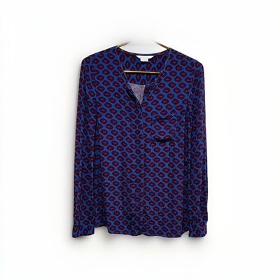 Boden Gwyneth Retro Blue Purple Floral Button Down Blouse V-Neck Mod 70s Print 2