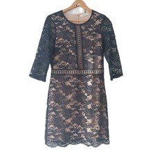 Oasis Lace Party Dress Women’s Size 12 Navy Blue & Pink Lining 3/4 Sleeve 