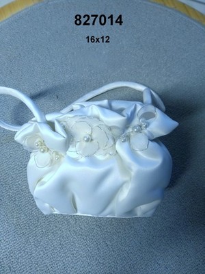 Brauttasche Nr. 5 Satin in weiß mit Blumen & Perlen aus Geschäftsaufgabe