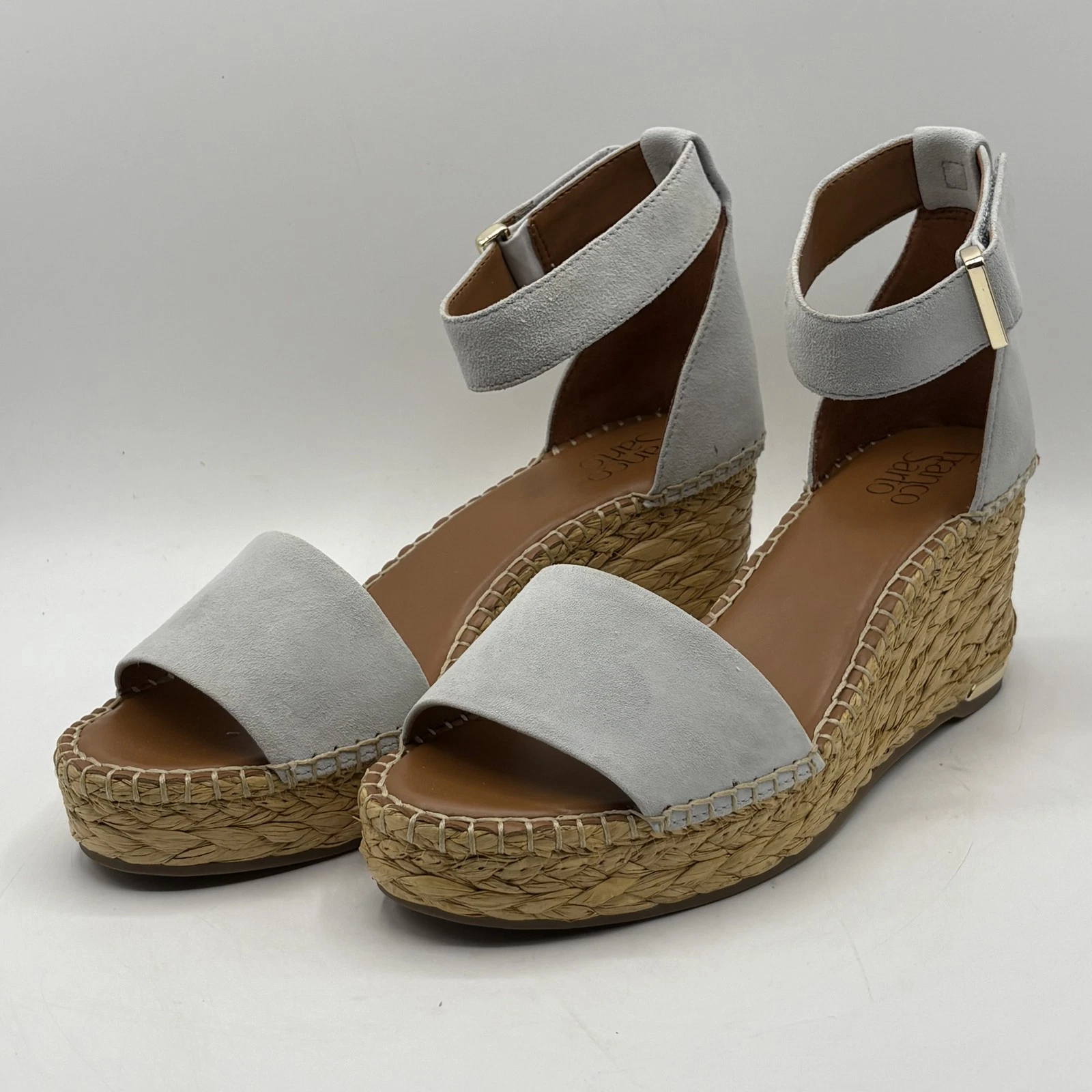 Franco Sarto Clemens Espadrille Wedge Sandal Gray Leather Women’s Size 10