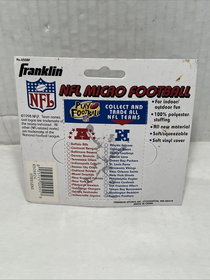 De colección 1998 NFL Pittsburgh Steelers Franklin Micro Fútbol Nuevo de Lote Antiguo Foto 2 de 3