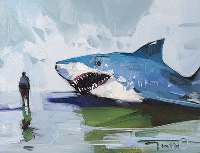 Great White Shark Shore  PRINT Painting By Jose Trujillo Modern Decor