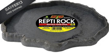 Zoo Med Reptile Rock Food Dish, X-Large 13"l x 1"w x 9.5"h , Black
