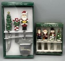 Vintage Boston Warehouse Christmas Cheese Serving & Spreading Sets Lot of 2 NOS