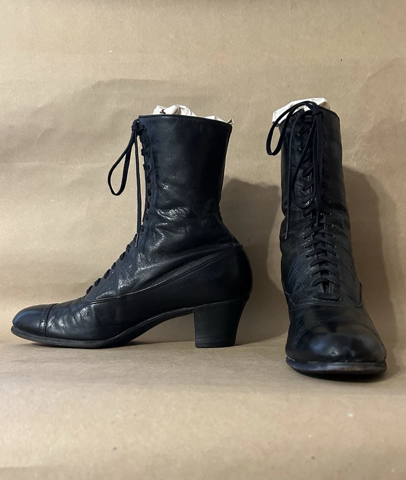 Antique Womens Leather Edwardian Lace Up Boots Dr A Reed Cushion Shoe Size 7.5 - Image 4 of 4